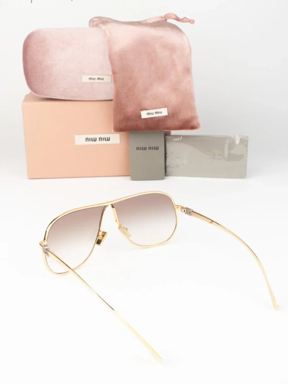 Miu Miu Men Sunglasses Gold Brown Gradient Pilot MUA56S 5AK90L NEW AUTHENTIC